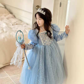 2025春夏新品蓬蓬裙纱裙女童表演爱莎公主裙雪花披风冰雪奇缘生日