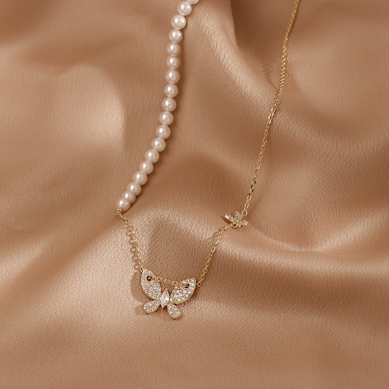 蝴蝶珍珠锁骨链项链女简约ins冷淡风气质2021年新款配饰