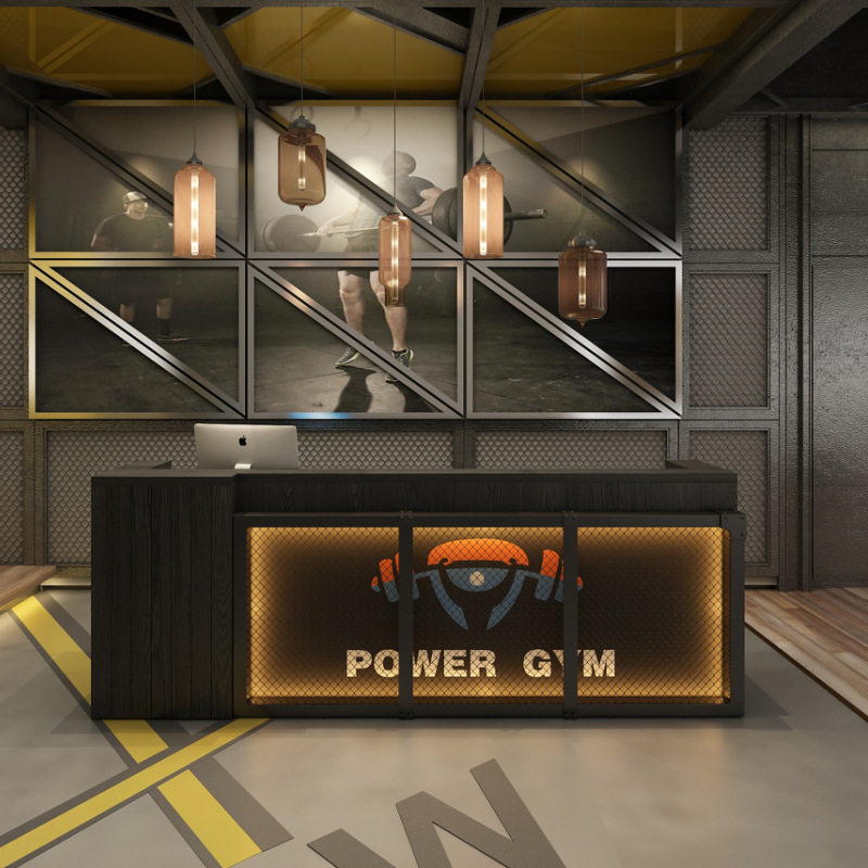 健身房吧台复古工业风舞蹈室餐厅柜台前台接待台铁艺服装店收银台