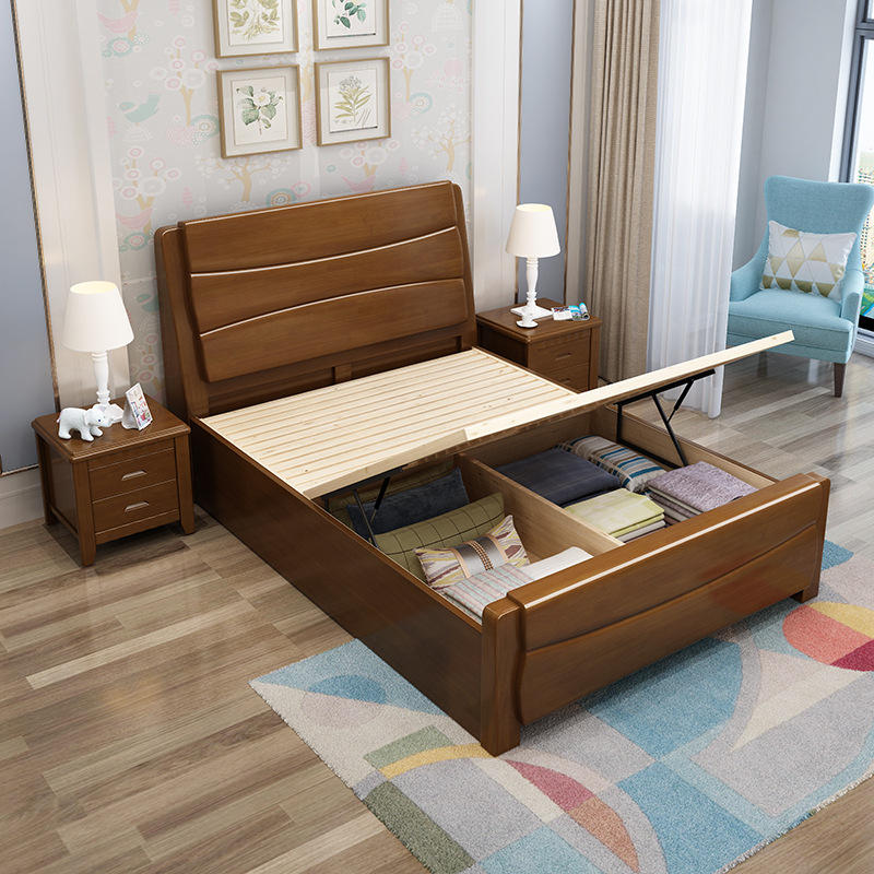 实木床1.2米1.35米1米小户型单人床老人儿童床小床抽屉储物高箱床