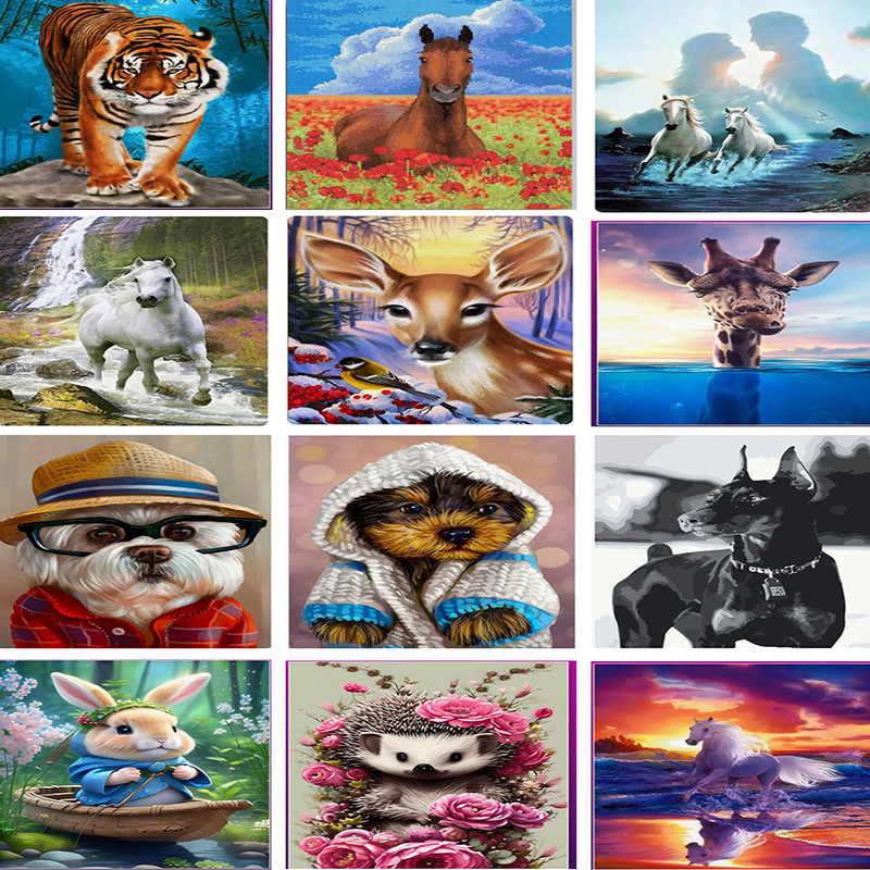 Foreign Trade Cross-Border Export Source Factory Diamond Painting Custom Drawing Sample Canvas Landscape Painting Figure Animal Painting