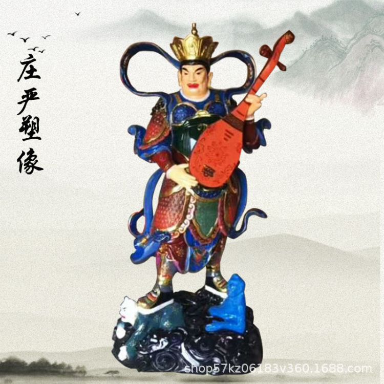 专业订购四大天王神像 木雕四大金刚极彩古彩塑像 生漆脱胎工艺