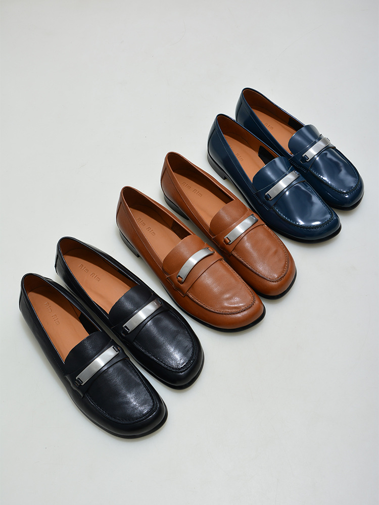 日系小众原单低跟真皮乐福鞋斜头金属扣新潮休闲单鞋中性小皮鞋女