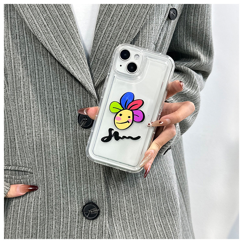 笑脸太阳花iphone15手机壳适用苹果14promax减震防摔透明13软壳12