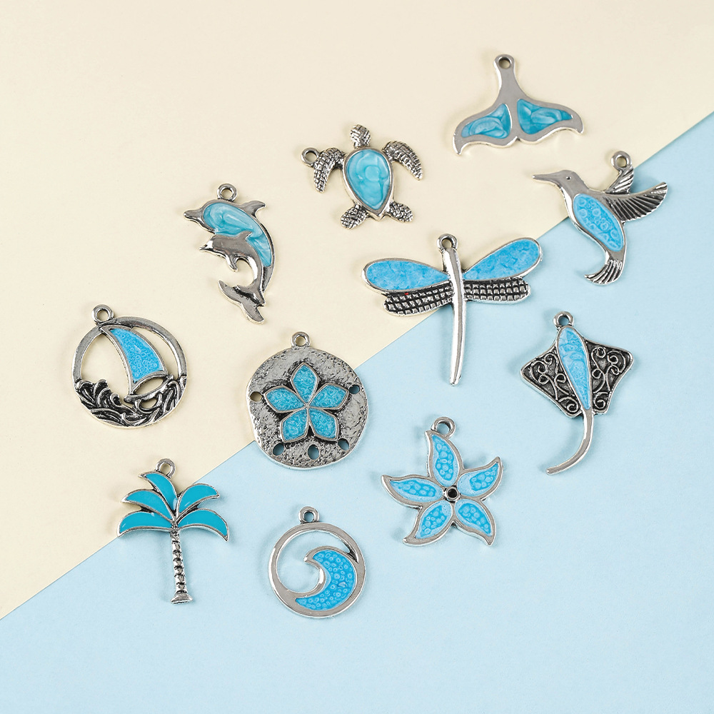 Cross-Border Hot Sale Dripping Oil Blue Animal Series Yiwu Accessories Dolphin Dragonfly Bracelet Necklace Jewelry Diy Material