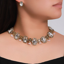 跨境欧美宝石项链耳环组合套装新娘饰品necklace set