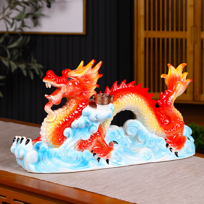 景德镇陶瓷酒瓶五斤装 12生肖彩龙密封空酒坛子 5斤装带礼盒酒具