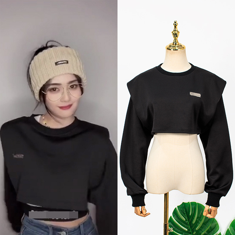 白鹿抖音秋季同款时尚显瘦性感小心机短款卫衣 无袖露腰背心女