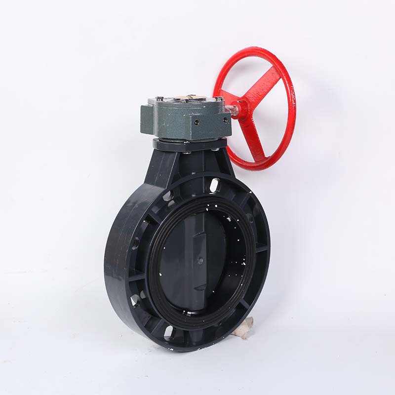 upvc工业级涡轮蝶阀塑料防腐对夹式手轮开关阀门