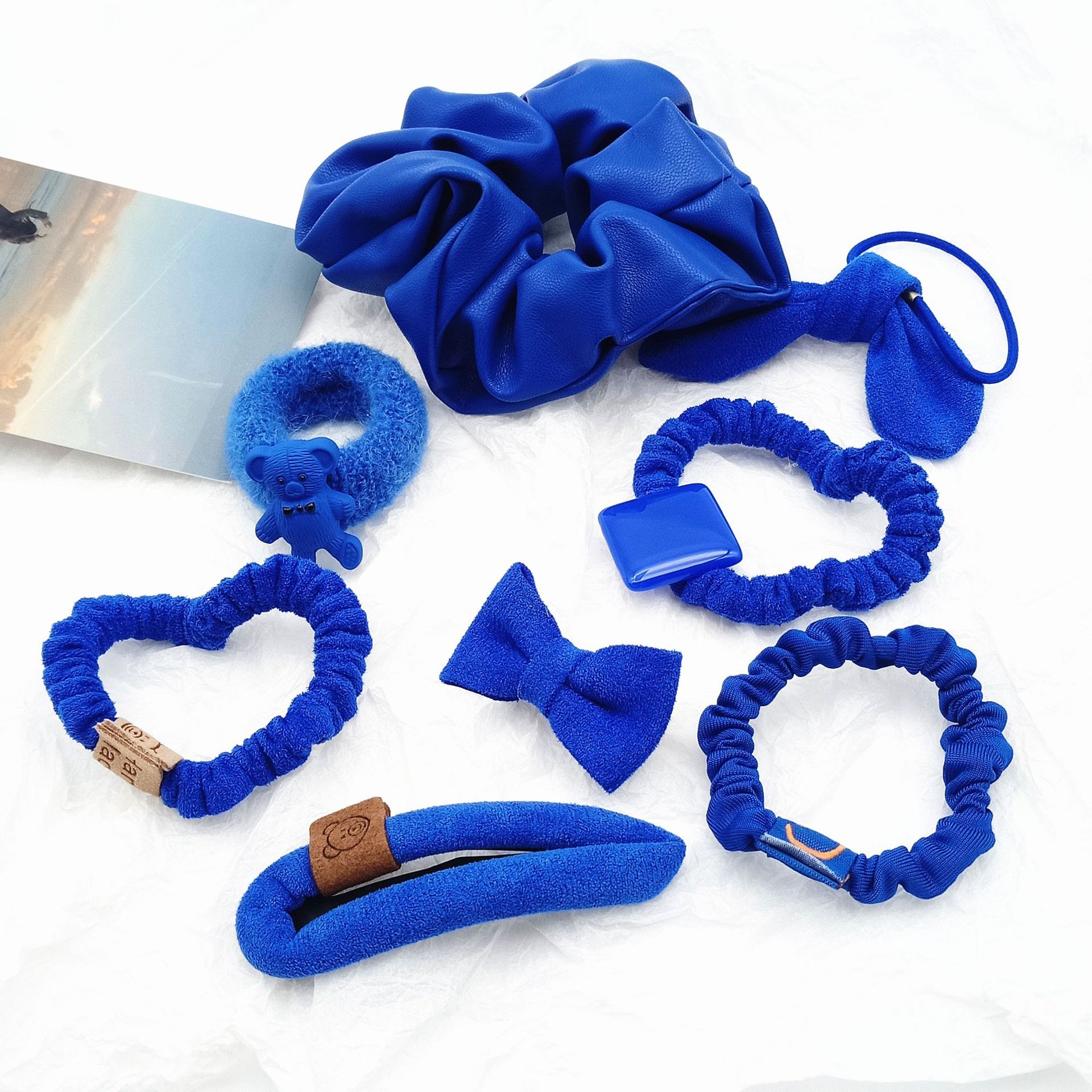 超显白克莱因蓝系发夹深蓝色发饰ins韩国蓝色花朵刘海夹边夹新款