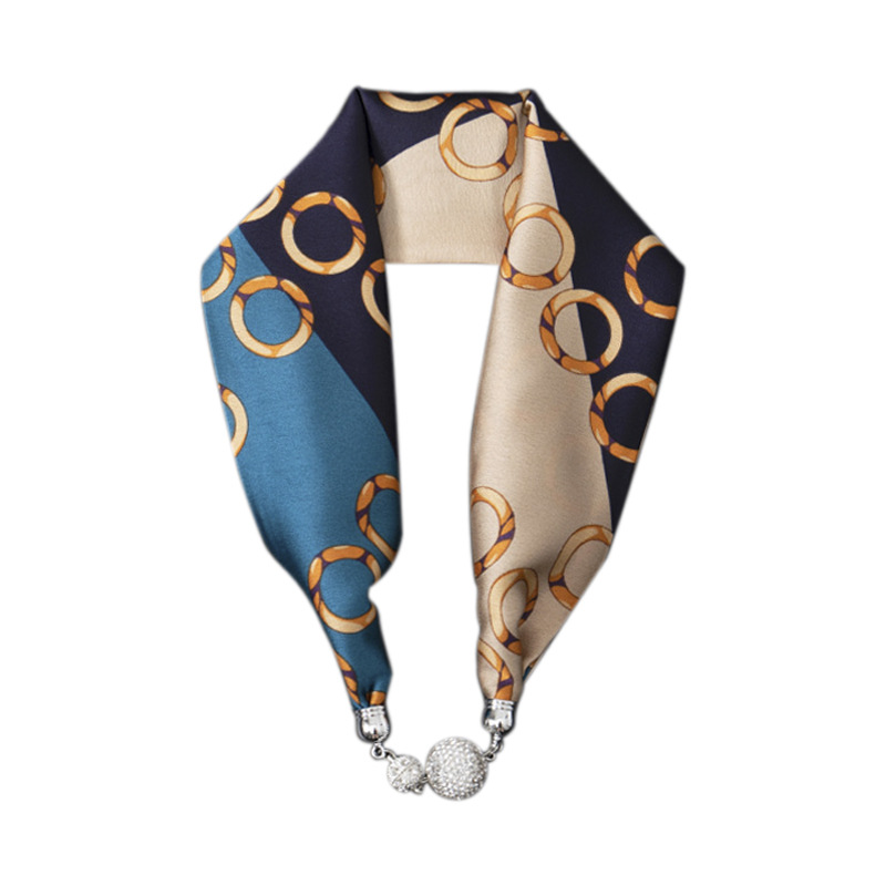 Magnetic Snap Silk Scarf Necklace Neck Accessories Lazy Scarf Multi-Functional Scarf High-Grade Lazy Wrist Strap Scarf Hair Band