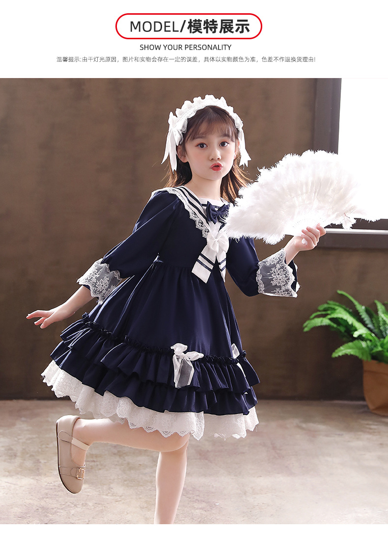 秋冬装女童洛丽塔公主裙小学生洋气红色海军领lolita欧美风连衣裙