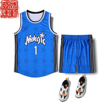 童装麦迪魔术1号球衣复古纪念篮球服套装全身印数码印透气比赛服