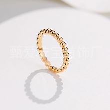 新款时尚指环925银戒指ins高级感小众中宽版素金珠珠戒指批发饰品