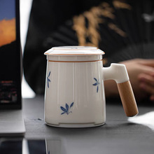 昊燃 中式手绘带盖过滤泡茶杯陶瓷茶杯家用茶水办公室马克杯礼盒