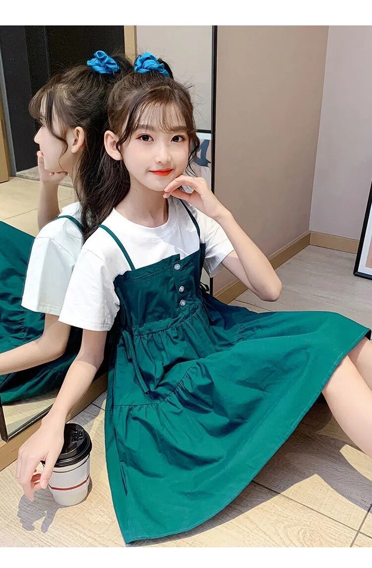 儿童短袖连衣裙12岁女孩夏装学院风13中小学生公主裙休闲女孩裙子