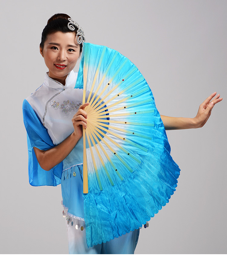 舞蹈扇子跳舞扇加长对扇广场舞扇扭秧歌渐变色标准一尺扇骨33厘米