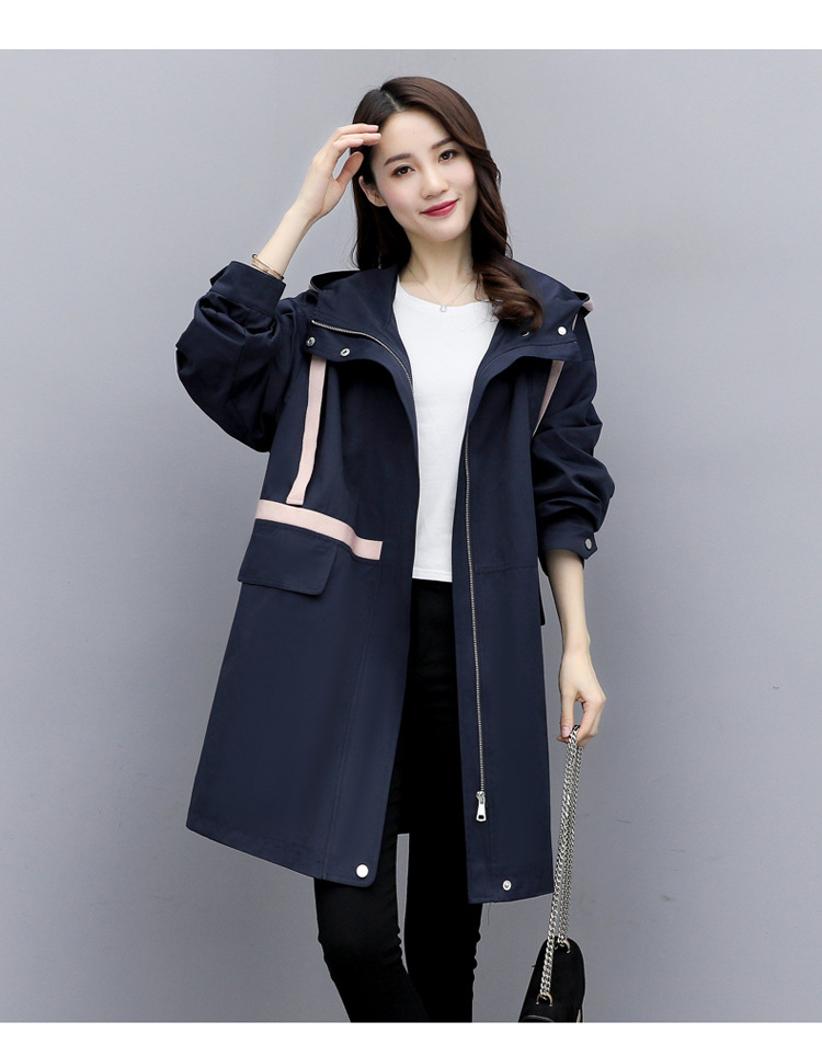 连帽女风衣大衣2021年春季中长款韩版宽松休闲时尚气质小个子外套