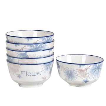 高颜值碗盘子组合厂家批发兰棕大花系列耐高温陶瓷碗餐厅家用代发