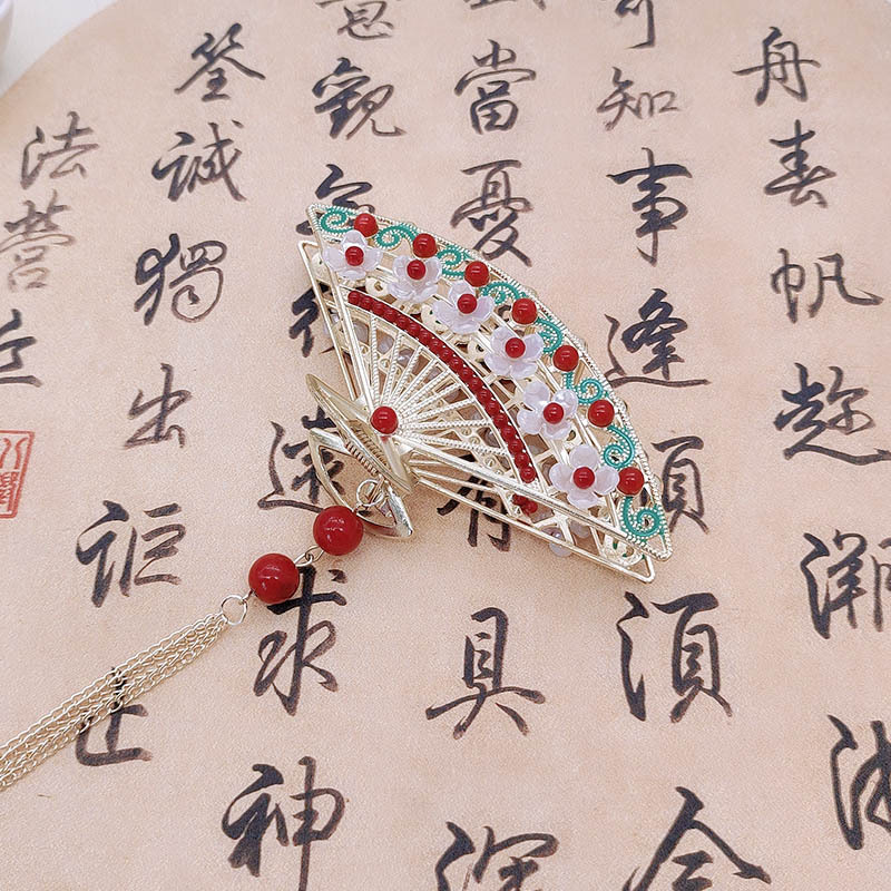 中国风京剧凤冠抓夹花旦汉服古风流苏珍珠花朵蝴蝶发夹后脑勺头饰