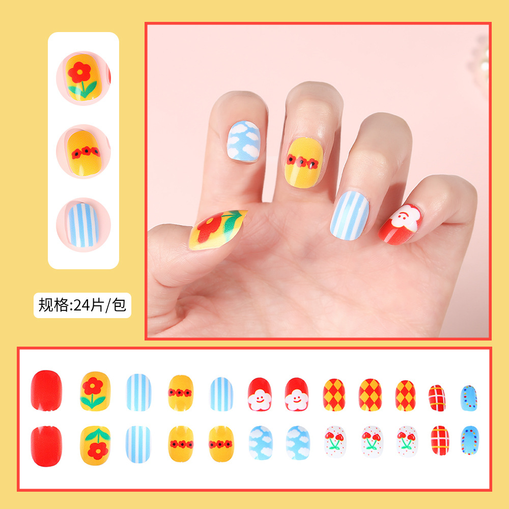 儿童卡通甲片5d新款可爱花朵美甲贴纸跨境欧美热卖穿戴式指甲贴