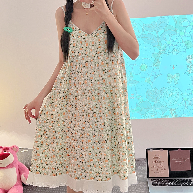 Women's Cotton Nightdress Summer Thin Sexy Rayon Slip Dress Japanese Style Court Style Pajamas Homewear