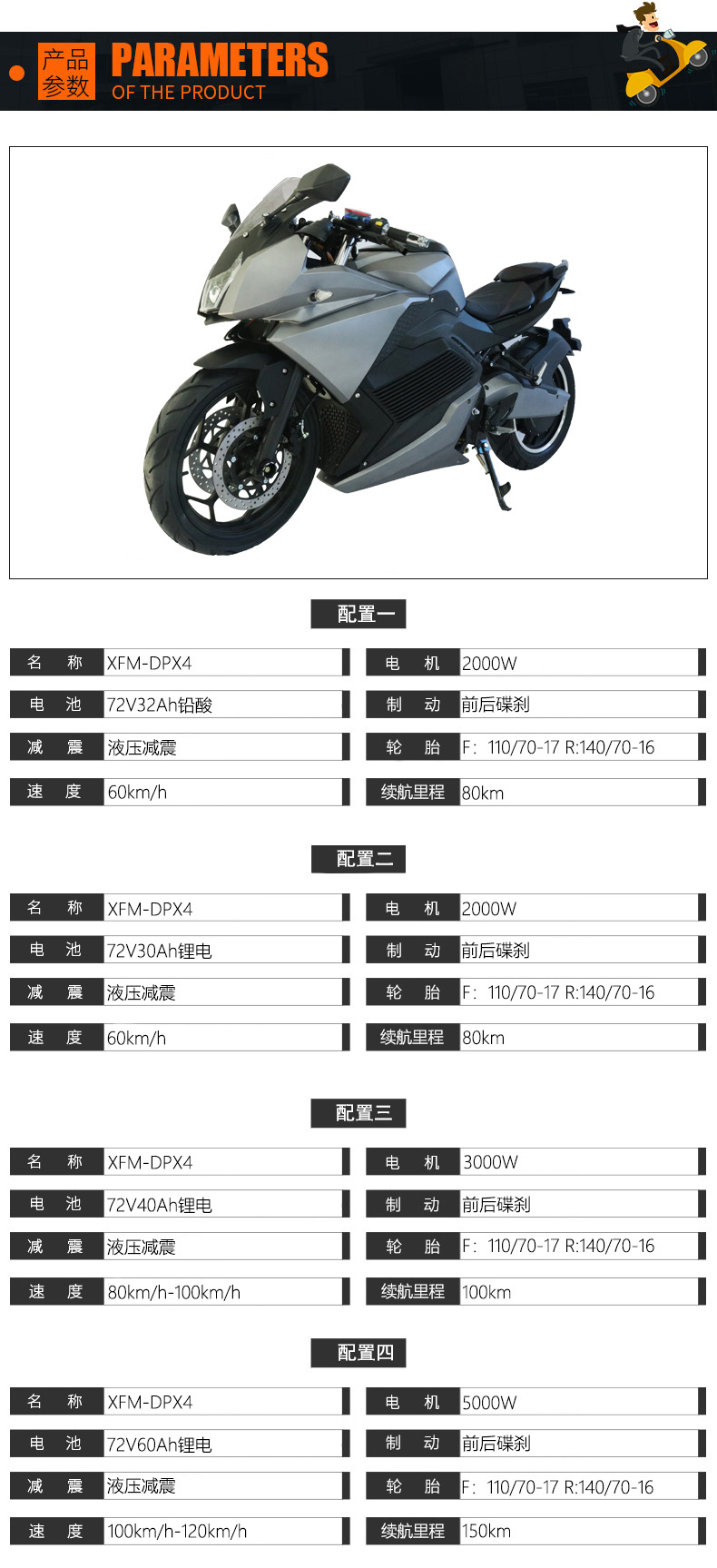 地平线4代骑士型电动摩托车越野电动摩托车 出口电动车 电动跑车