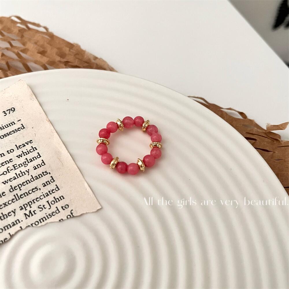 Homemade Niche Natural Stone Beaded Shell Ring New Chinese Style Cold Style High-Grade Elastic Ring Twin Ins