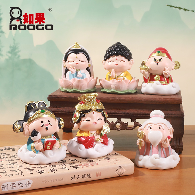 Happy Little Fairy Ornaments Creative Living Room Office Desk Surface Panel God of Wealth Guanyin National Trendy Style Figurine Garage Kits Small Ornaments