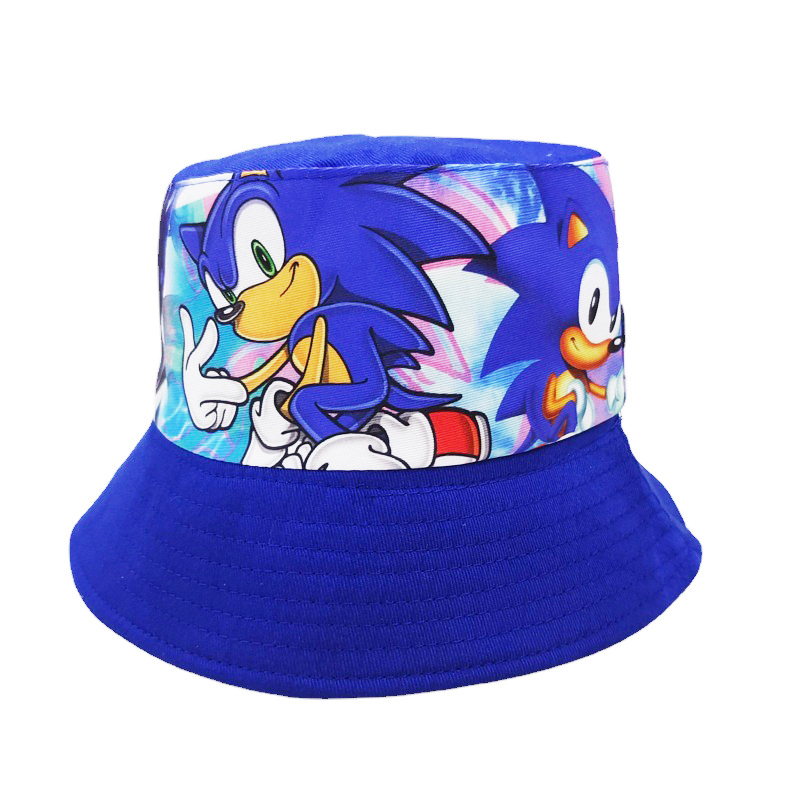 Cross-Border Children Sonik Bucket Hat Boys and Girls Cartoon Animation Double-Sided Wear Bucket Hat Hedgehog Sonic Small Sun Hat