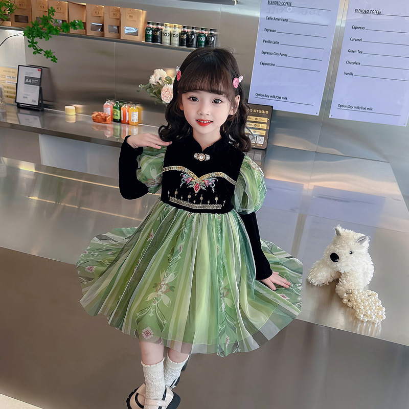 秋季女童安娜公主长袖公主裙秋装童装棉衣服裙子儿童服装公主裙