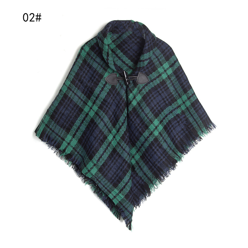 Factory Direct Supply Amazon Hot European and American Autumn and Winter New Parent-Child Children Horn Button Plaid Cape and Shawl