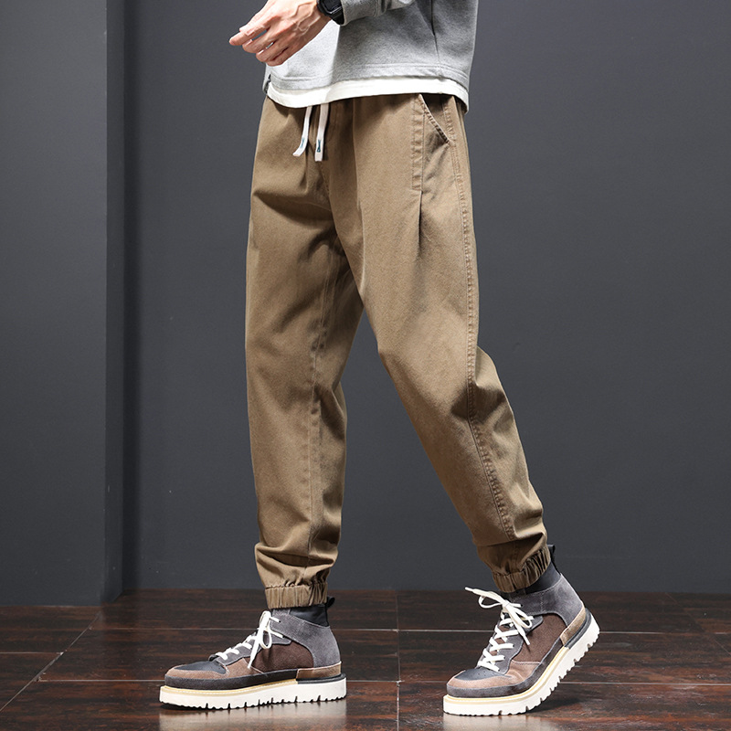 Casual Pants Men's 2022 Winter New Trendy All-Match Solid Color Trousers Men's Drawstring Stretch Slim-Fit Harem Pants