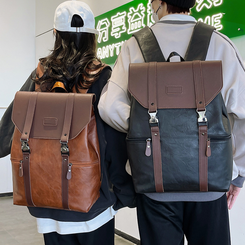 简约复古百搭潮校园风双肩包女包2023新款秋冬大容量旅行电脑背包