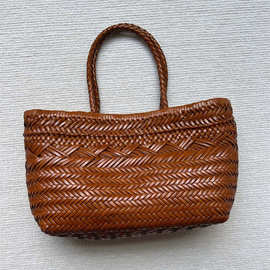 dragon新款编织购物袋 复古头层牛皮手工菜篮子手提包 小众真皮包