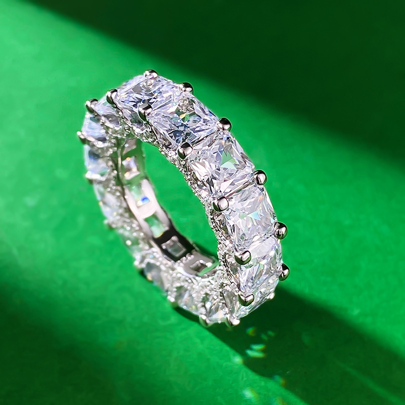 隆隆金珠宝2024新款925银5*5公主方白钻高碳钻戒指时尚简约戒指环