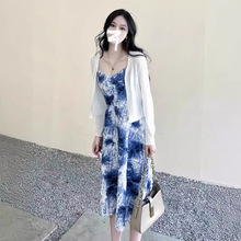 复古蜡染蓝色刘亦菲同款时尚仙气有风的地方云南民族风系列吊带裙