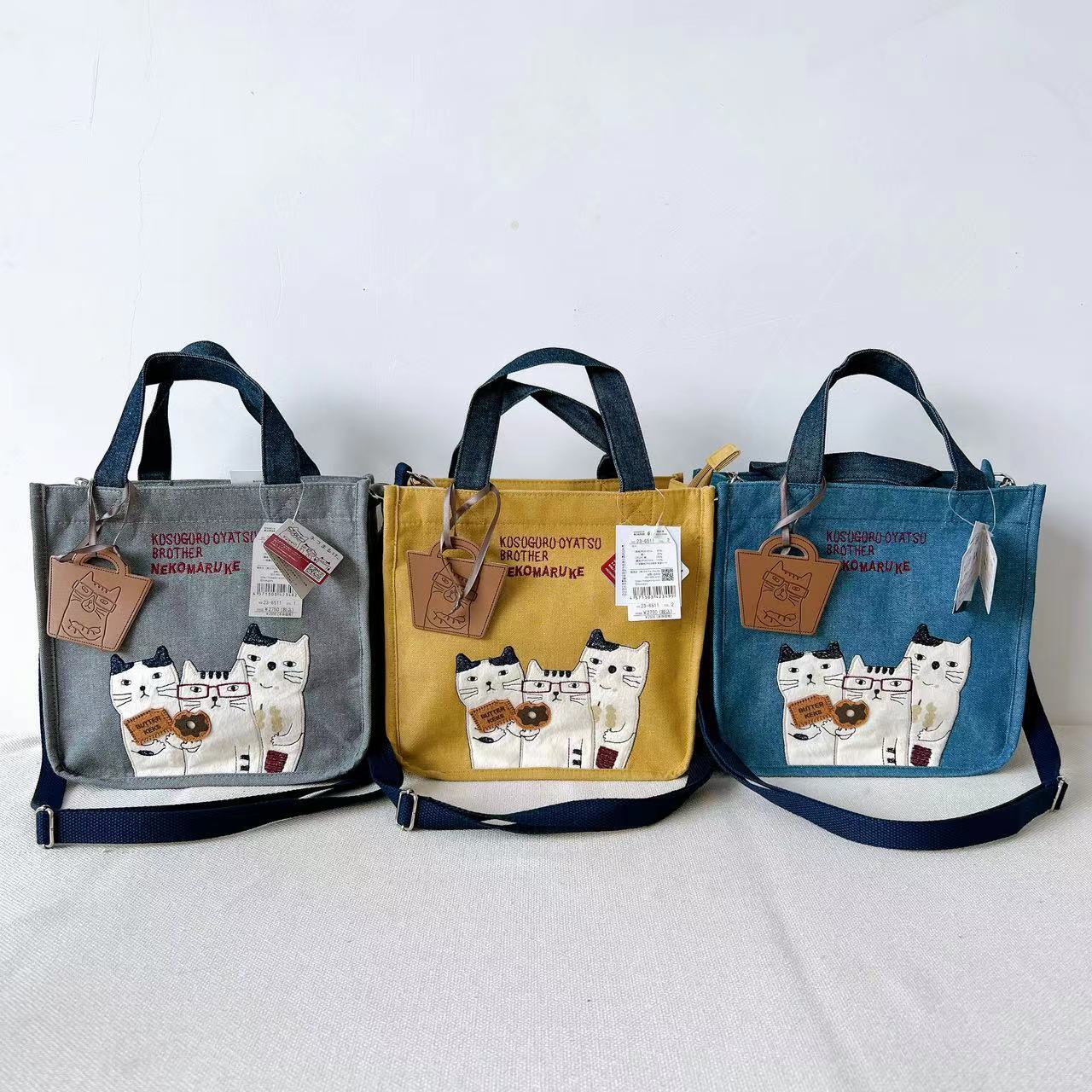日本Kusuguru刺绣猫咪斜挎包单肩包手拎包饭盒包手提购物通勤960