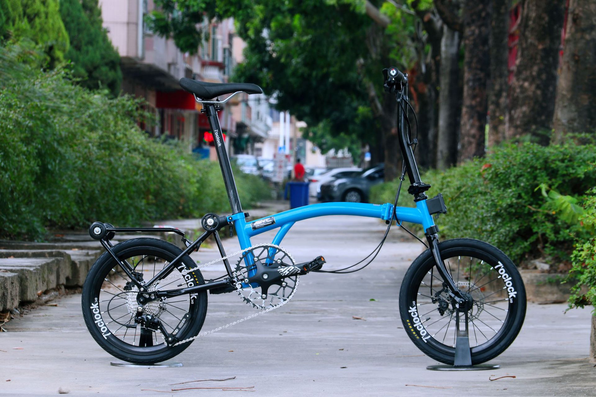 uideo珞钼钢三折叠小布折叠车蓝图外9速配置前后碟刹男女通用便携