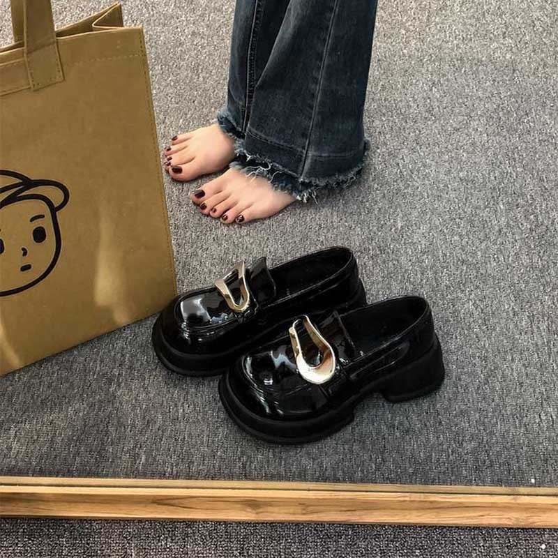 厚底英伦风小皮鞋女春秋2024新款复古法式玛丽珍鞋大头黑色乐福鞋
