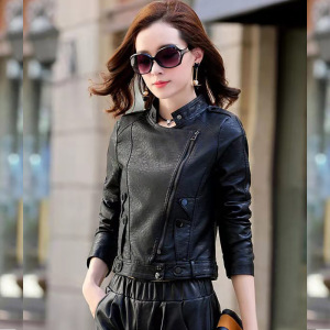 机车皮衣女短款水洗皮2021春秋新款皮夹克矮个子韩版修身小外套潮图片
