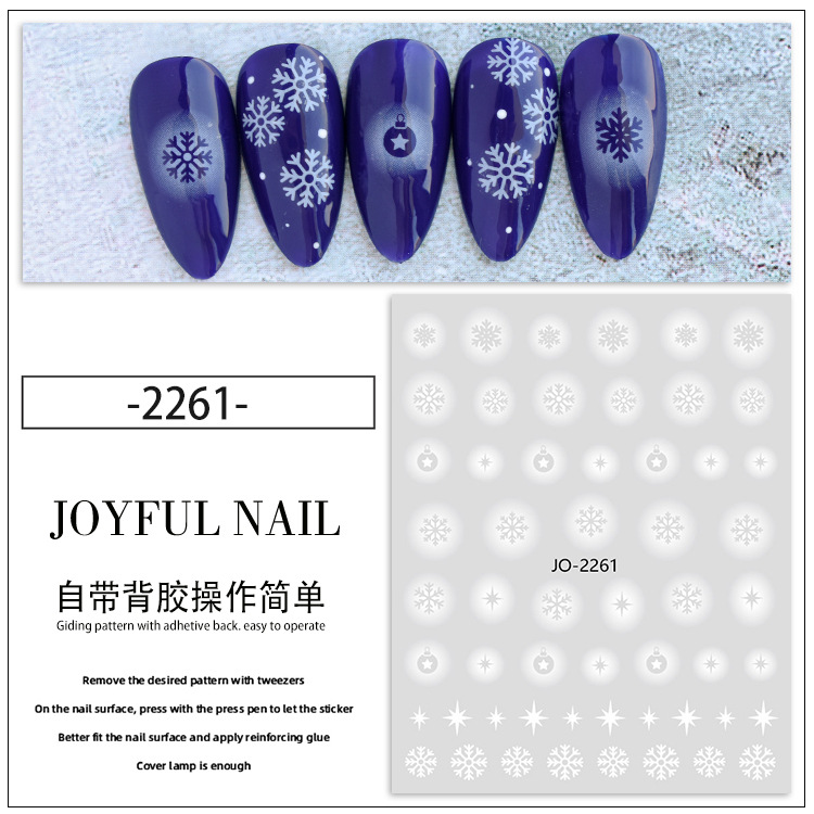 2022 Autumn and Winter New Nail Beauty Christmas Stickers Wholesale White Gradient Coloring Hollow Snowflake 3D Nail Sticker Decoration