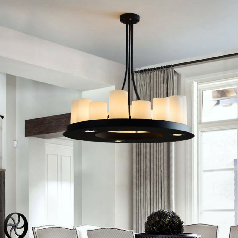 吊灯带射灯长方形圆形客厅餐厅吧台美式复古工业烛台玻璃复古风