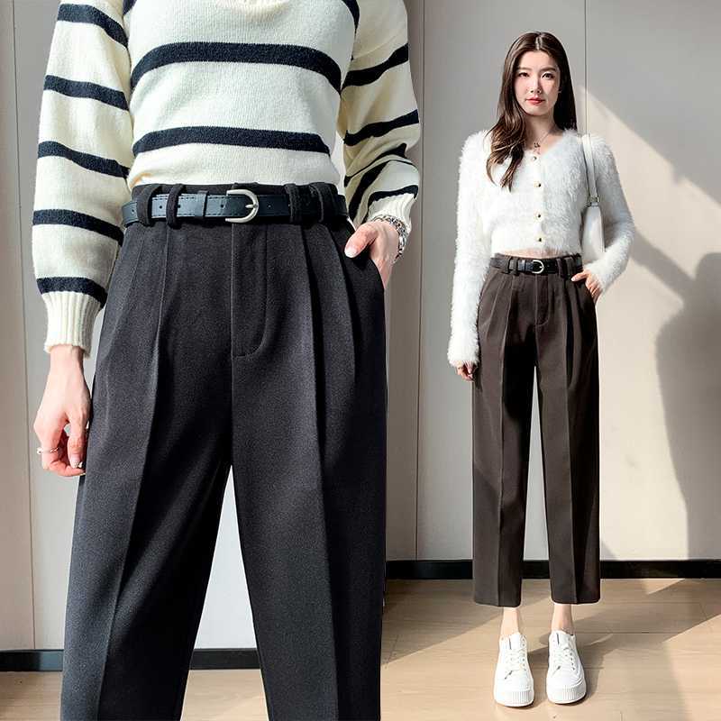 2023毛呢马丁靴裤子女秋冬季新款西裤小个子哈伦小脚萝卜裤烟管裤
