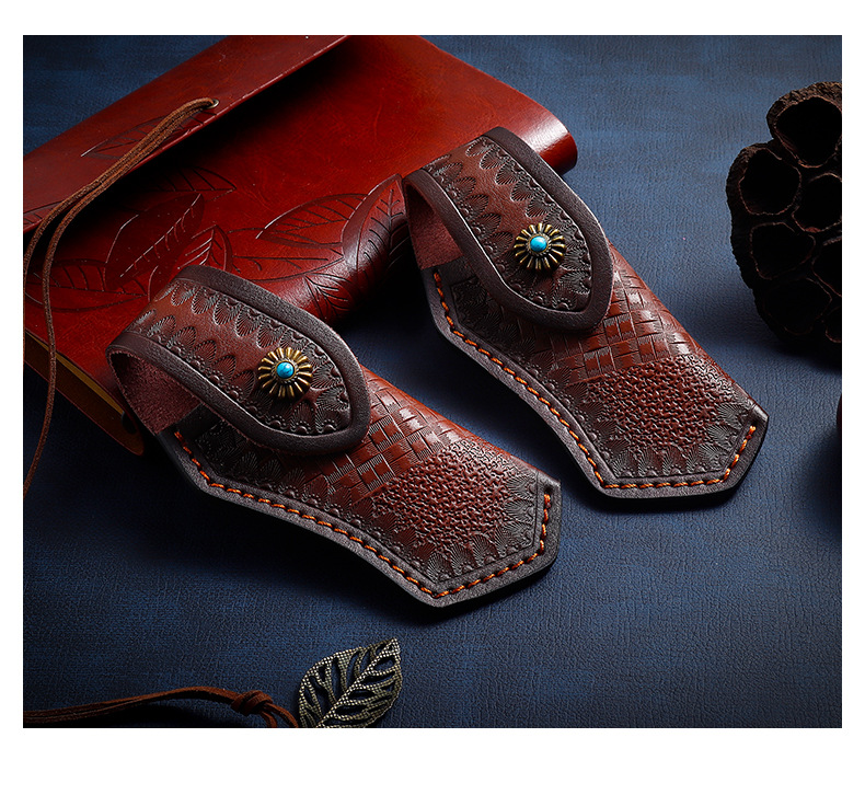 头层牛皮刀套折叠刀皮套植鞣雕花收纳小刀皮套户外刀库刀鞘刀壳
