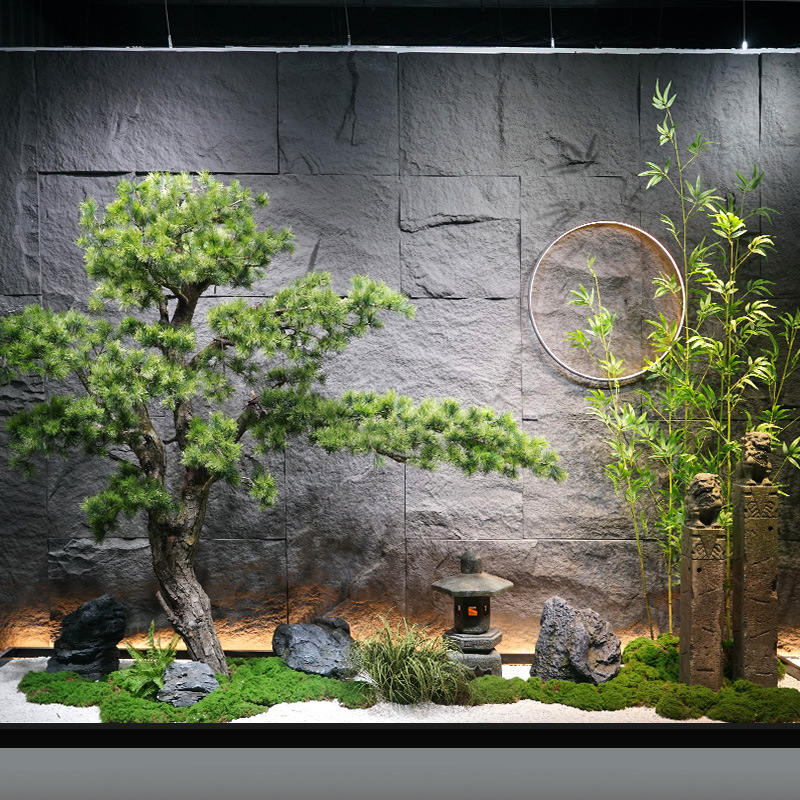 迎客松仿真迎客松日式枯山水造景大型中式松盆景玄关酒店景观装饰
