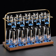 蓝山白酒杯套装中式家用玻璃一口杯小酒盅分酒器酒具创意
