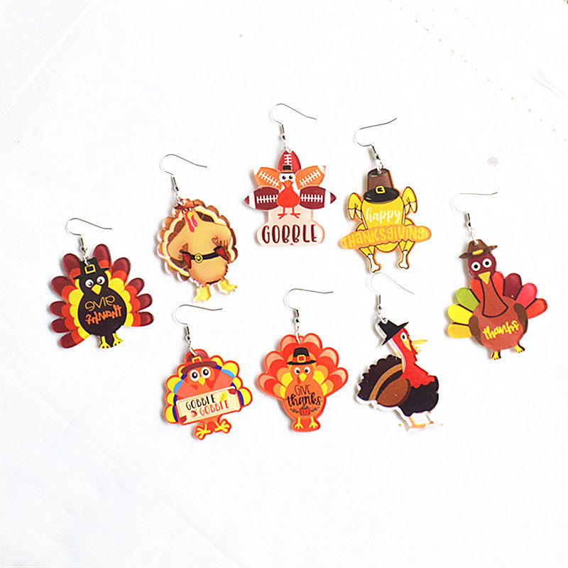 europe and america cross border foreign trade thanksgiving series various turkey earrings acrylic printing personality fashion ear jewelry women