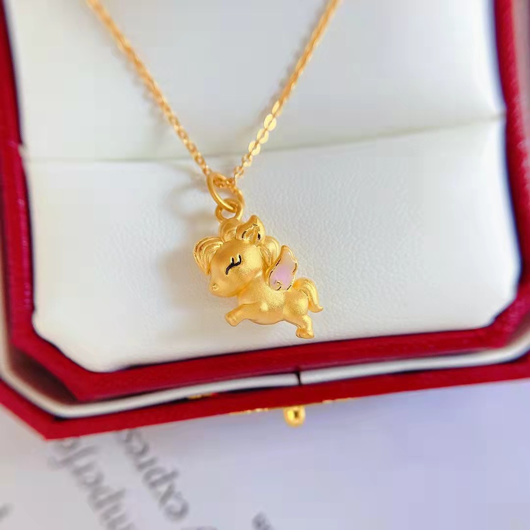 3d硬金 足金999独角兽吊坠 珐琅金马 黄金生肖马飞天马 送礼