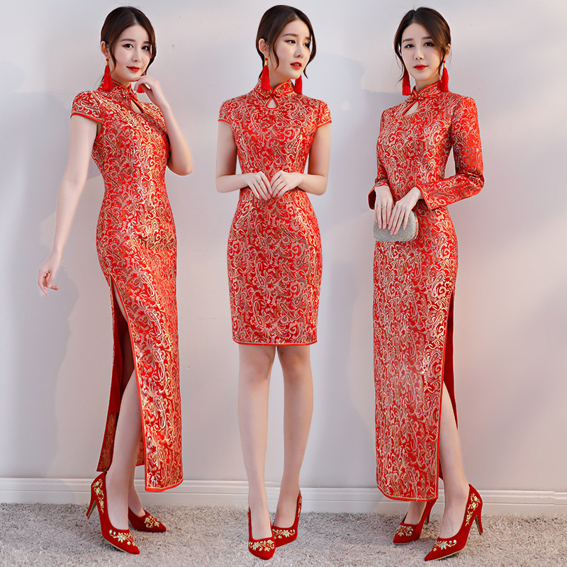 礼仪旗袍迎宾服装女小姐颁奖礼服长袖长款2022新款演出服走秀舞台